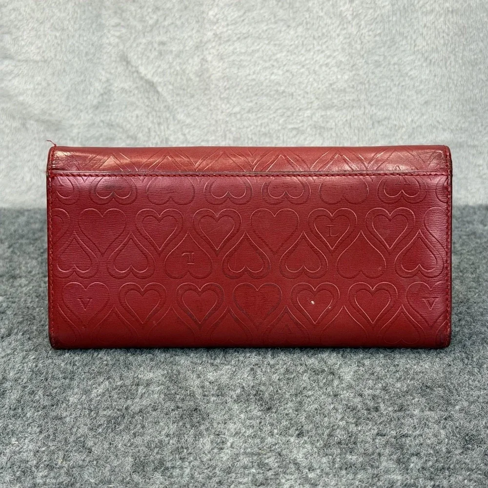 Lovcat‎ Wallet Womens Red Leather Rhinestone Heart Embossed Valentine